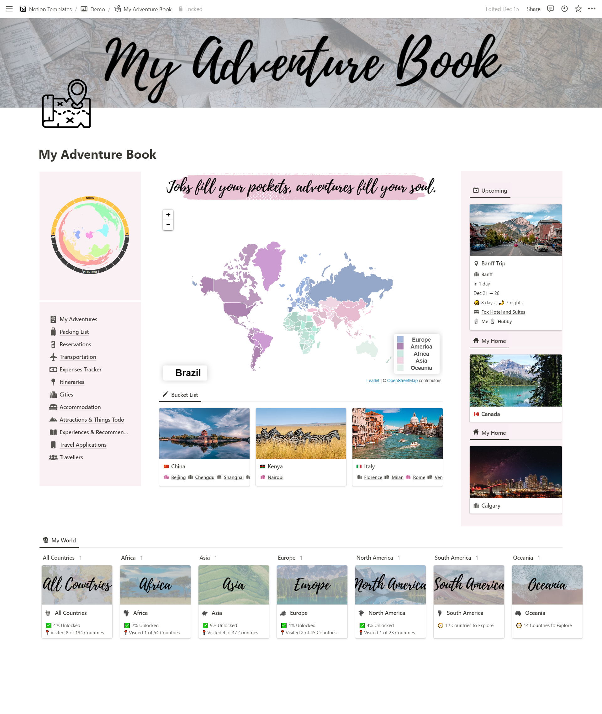 Notion Travel Planner : Home Page