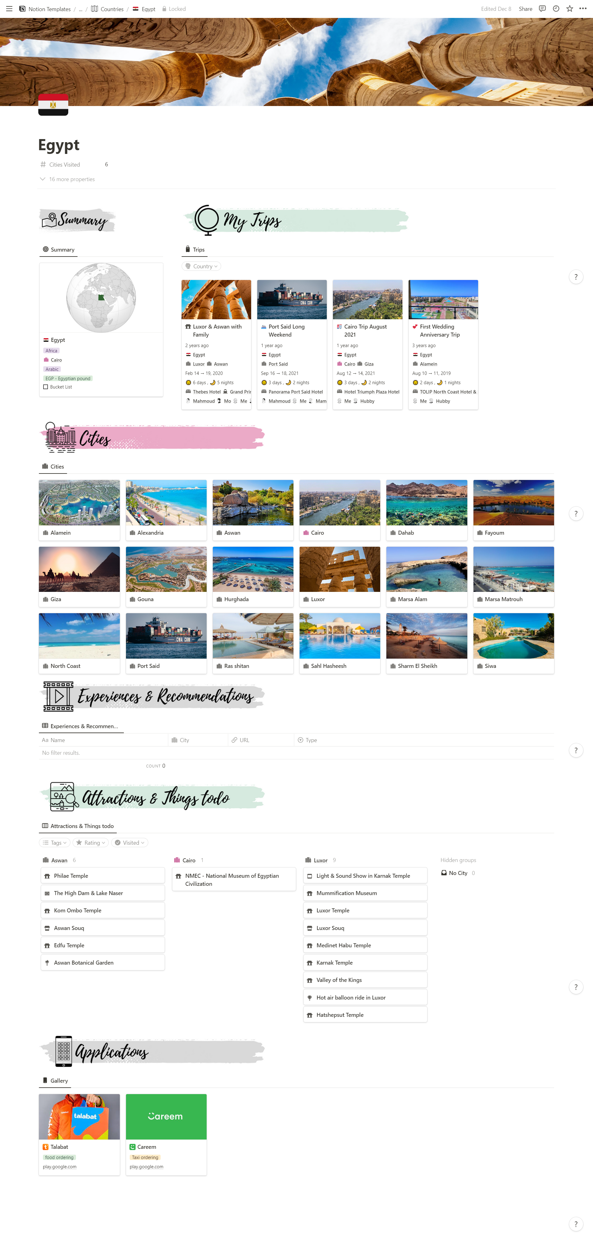 Notion Travel Planner : Country Template