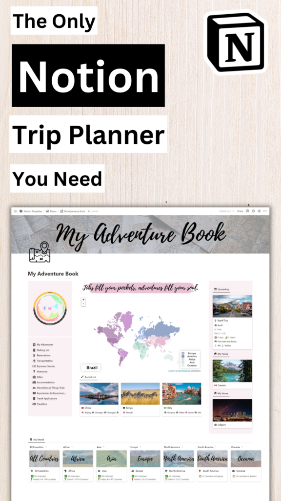 Notion Travel Planner pinterest pin